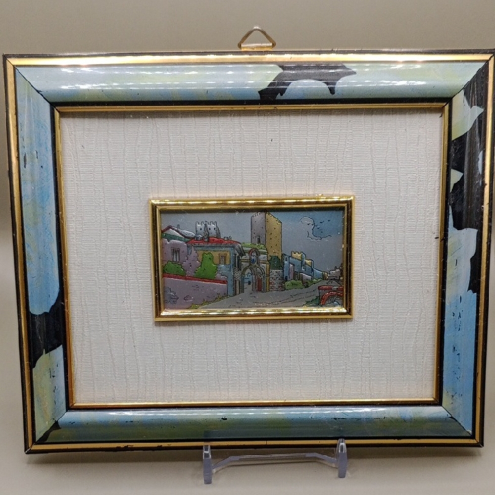 Framed Art with Gold and Blue Accents